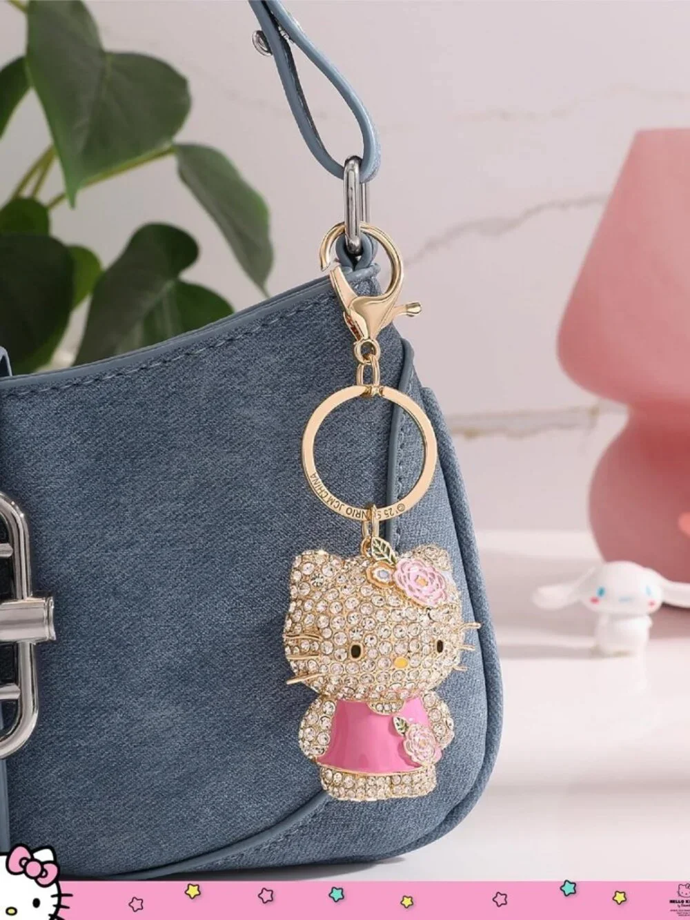 Cute Pave Crystal Hello Kitty Bag Charm with Lobster Clip | Sanrio Keychain Gift